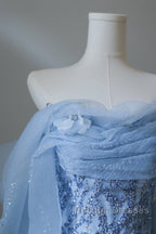 Sexy Mermaid Off The Shoulder Blue Sequin Long Prom Dresses Evening Gowns