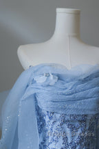 Mermaid Off The Shoulder Blue Sequin Prom Dress Long Prom Gowns