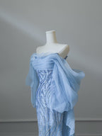 Sexy Mermaid Off The Shoulder Blue Sequin Long Prom Dresses Evening Gowns