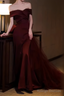 Sexy Mermaid Off The Shoulder Burgundy Tulle Floor Length Floral Prom Dresses