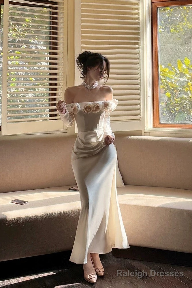 Sexy Mermaid Off The Shoulder Flowers Satin Long Evening Dress Prom Dresses Secondary image