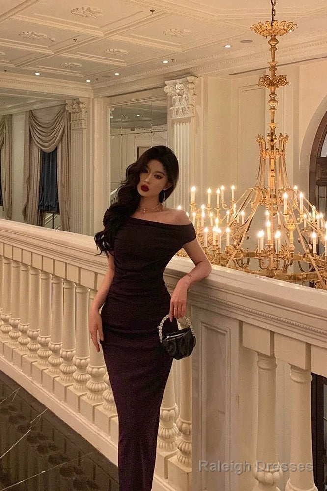 Mermaid Off The Shoulder Grape Ankle Length Prom Dress Birthday Outfits