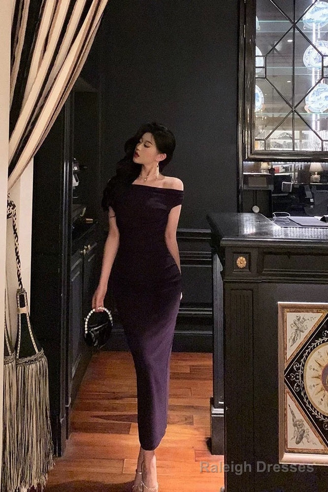 Mermaid Off The Shoulder Grape Ankle Length Prom Dress Birthday Outfits
