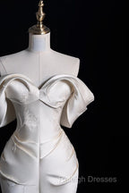 Sexy Mermaid Off The Shoulder Ivory Satin Long Wedding Dresses Brides Dress