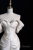 Mermaid Off The Shoulder Ivory Satin Long Wedding Dress Brides Dresses