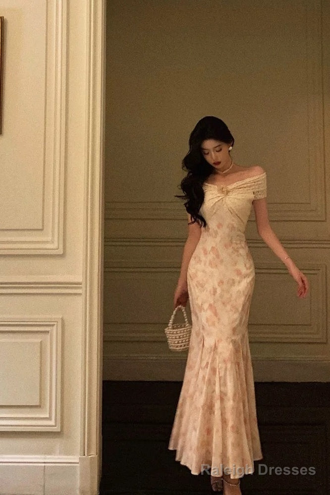 Sexy Mermaid Off The Shoulder Lace Floral Long Prom Dresses Birthday Outfits