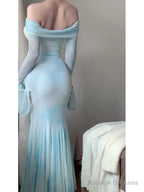 Sexy Mermaid Off The Shoulder Light Blue WomenS Beach Dress Vacation Dresses Birthday Dress