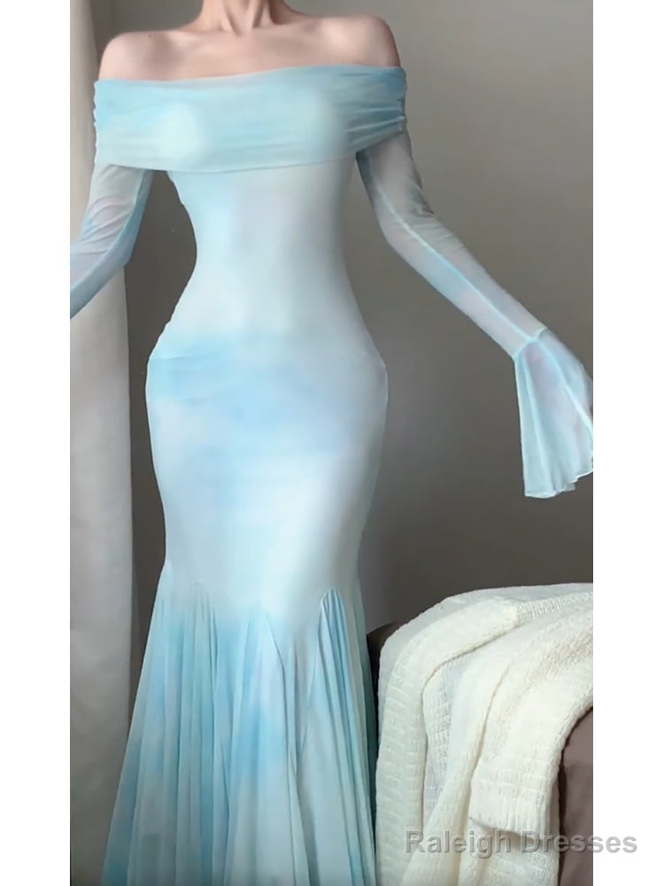 Sexy Mermaid Off The Shoulder Light Blue WomenS Beach Dress Vacation Dresses Birthday Dress