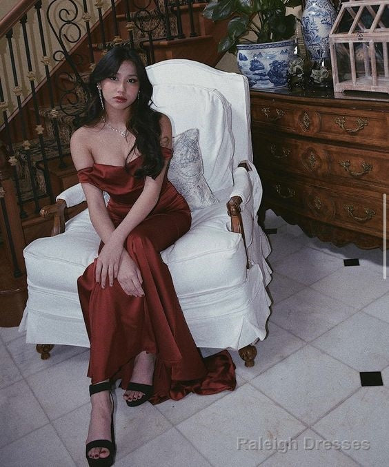 Mermaid Off The Shoulder Long Burgundy Prom Dress