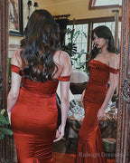 Mermaid Off The Shoulder Long Burgundy Prom Dress