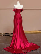 Sexy Mermaid Off The Shoulder Satin Red Floor Length Prom Dress