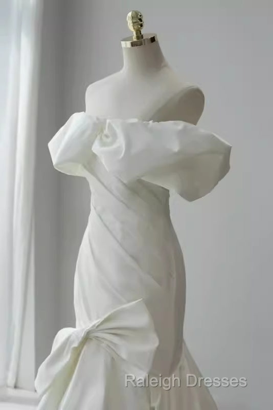 Sexy Mermaid Off The Shoulder Satin White Long Wedding Dresses Brides Dress