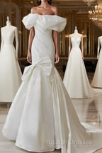 Sexy Mermaid Off The Shoulder Satin White Long Wedding Dresses Brides Dress