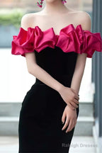 Mermaid Off The Shoulder Velvet Black Long Prom Dress