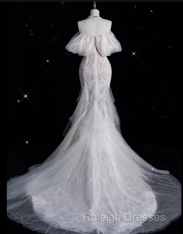 Sexy Mermaid Off The Shoulder White Lace Long Wedding Dresses Brides Dress