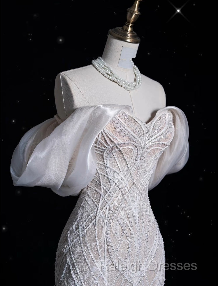 Sexy Mermaid Off The Shoulder White Lace Long Wedding Dresses Brides Dress