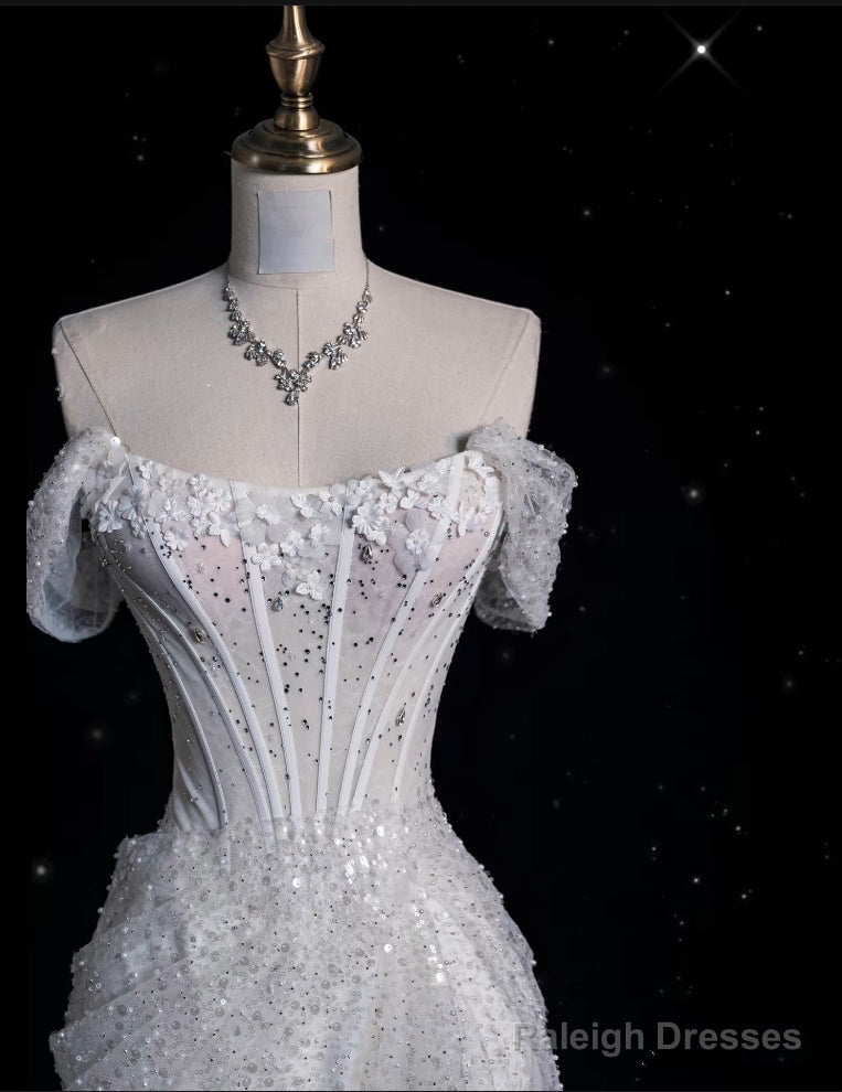 Sexy Mermaid Off The Shoulder White Lace Sequin Long Wedding Dresses Brides Dress Secondary image