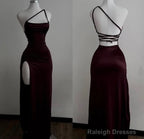 Sexy Mermaid One Shoulder Floor Length Burgundy Backless Evening Dress Prom Dresses