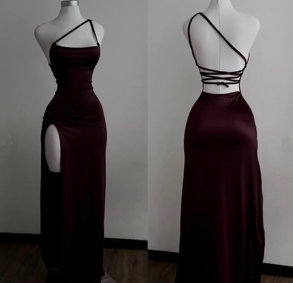 Sexy Mermaid One Shoulder Floor Length Burgundy Backless Evening Dress Prom Dresses Main image