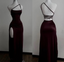 Sexy Mermaid One Shoulder Floor Length Burgundy Backless Evening Dress Prom Dresses