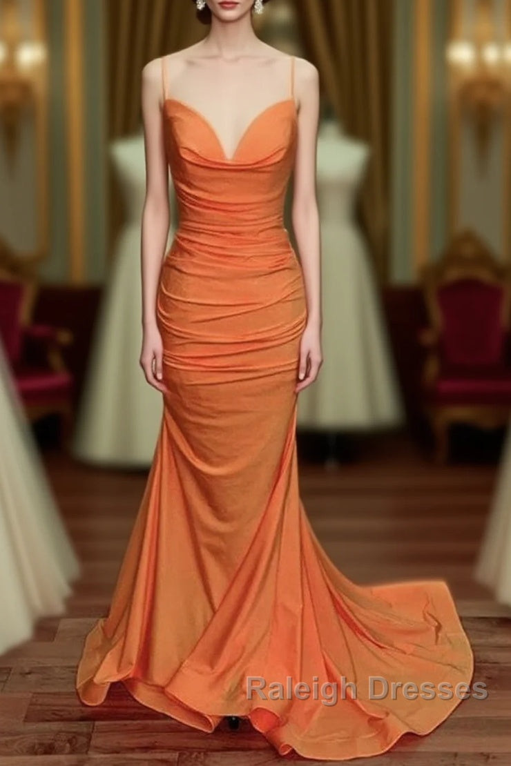 Sexy Mermaid Orange Satin Prom Dresses