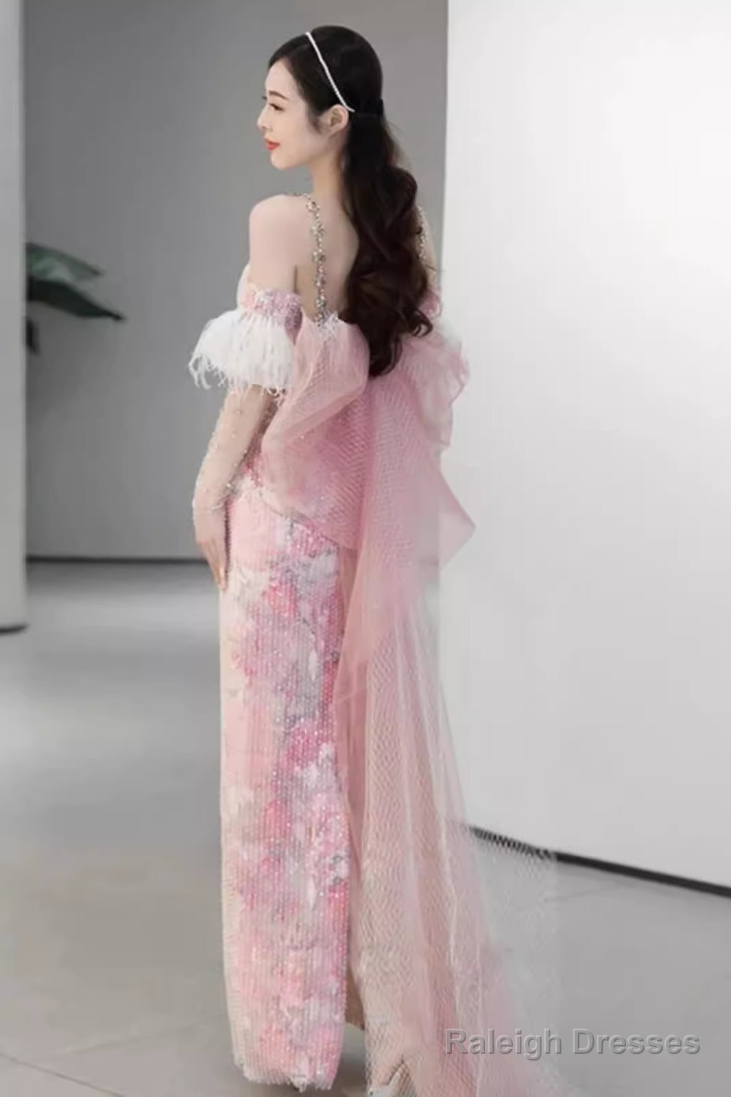 Sexy Mermaid Pink Sequin Prom Dresses