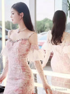 Sexy Mermaid Pink Sequin Prom Dresses