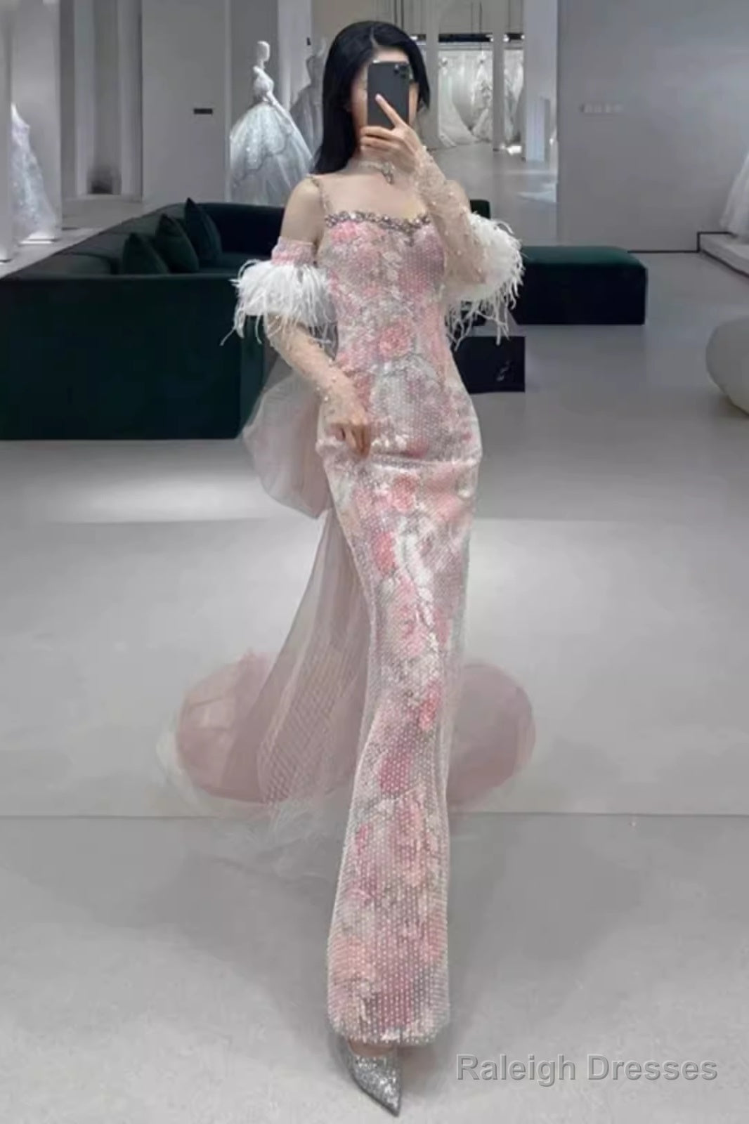 Sexy Mermaid Pink Sequin Prom Dresses Main image