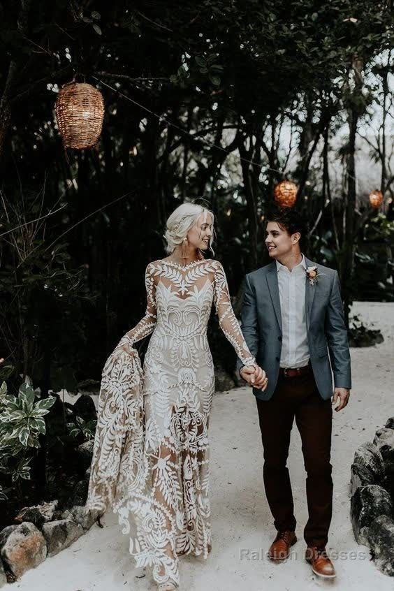 Sexy Mermaid Prom Dresses Boho Lace Long Sleeves Spring Wedding Dresses Secondary image