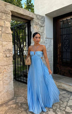 A-Line Spaghetti Straps Blue Backless Prom Dress Long Prom Dresses