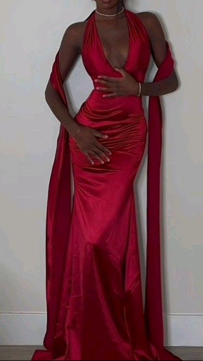 Sexy Mermaid Bright Red V Neckline Formal Prom Dress 22Th Birthday Outfits Main image