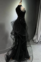 Mermaid Scoop Neckline Black Sequin Floor Length Prom Dress