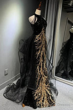 Sexy Mermaid Scoop Neckline Black Sequin Floor Length Prom Dresses