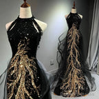 Mermaid Scoop Neckline Black Sequin Floor Length Prom Dress