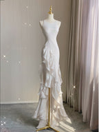 Mermaid Scoop Satin Night Prom Dresses White Long Prom Dress