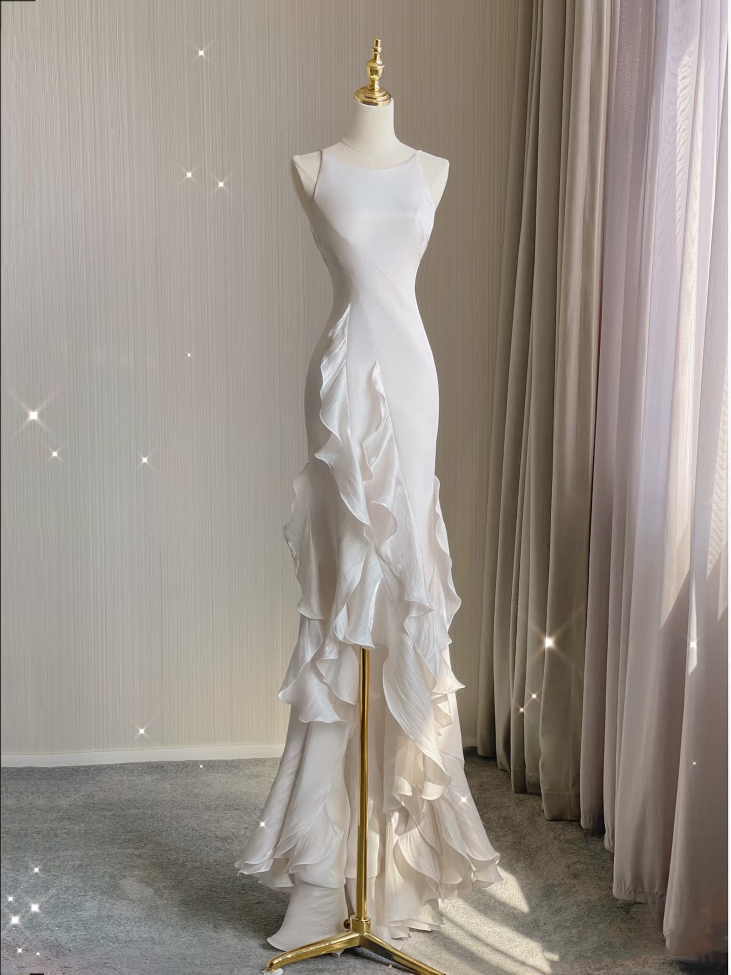 Mermaid Scoop Satin Night Prom Dresses White Long Prom Dress