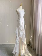 Mermaid Scoop Satin Night Prom Dresses White Long Prom Dress