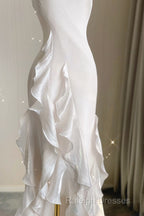 Sexy Mermaid Scoop Satin Night Party Dress White Long Prom Dresses