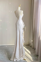 Mermaid Scoop Satin Night Prom Dresses White Long Prom Dress