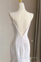 Sexy Mermaid Scoop Satin Night Party Dress White Long Prom Dresses
