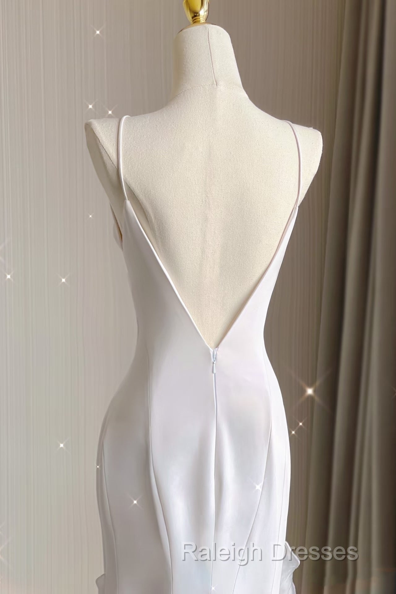 Sexy Mermaid Scoop Satin Night Party Dress White Long Prom Dresses