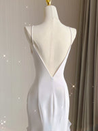 Mermaid Scoop Satin Night Prom Dresses White Long Prom Dress