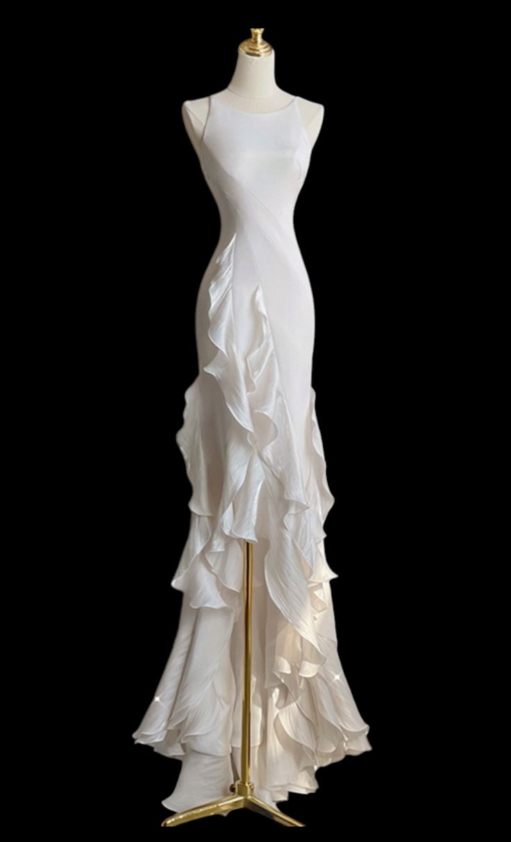 Mermaid Scoop Satin Night Prom Dresses White Long Prom Dress