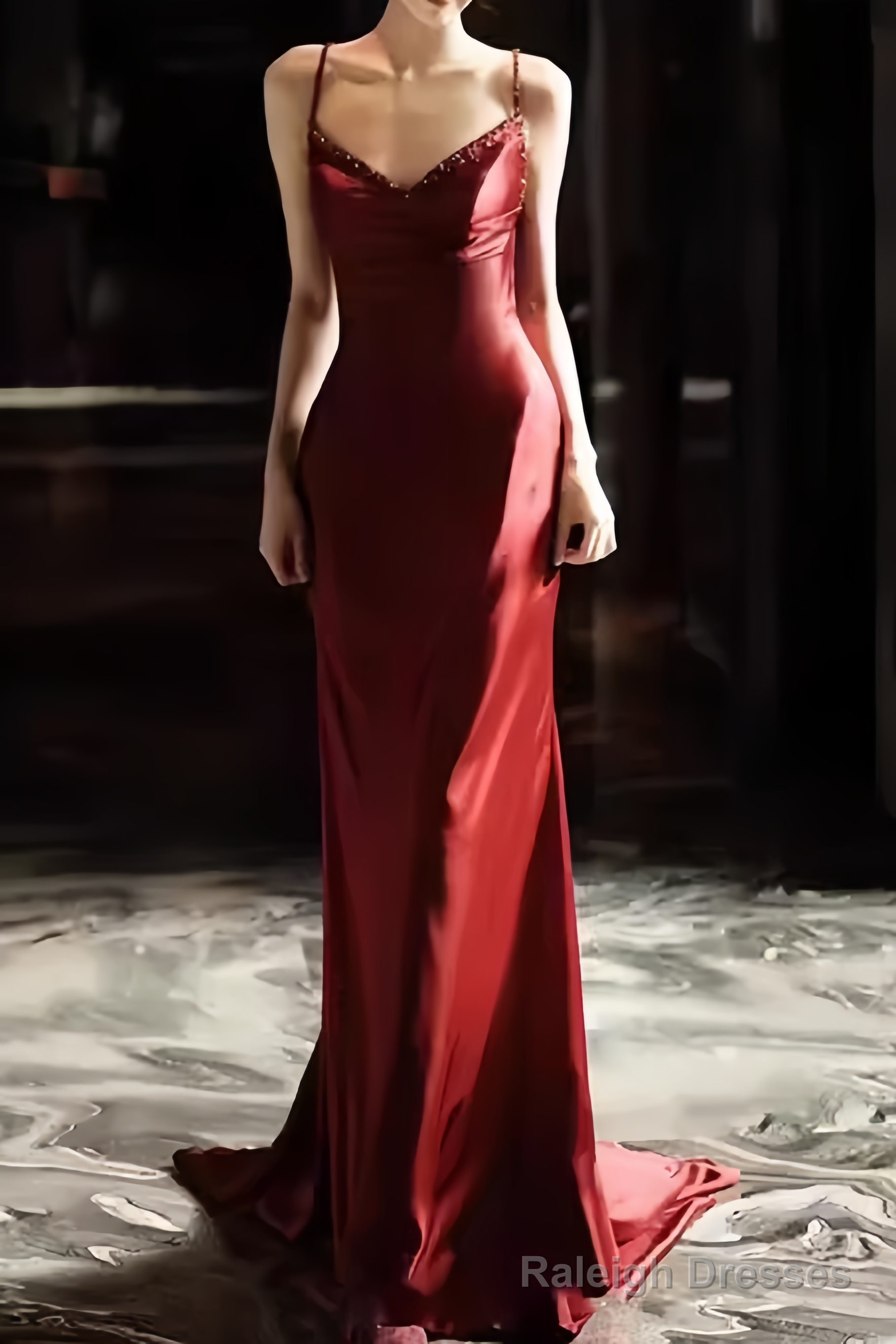Sexy Mermaid Silk Satin Burgundy Prom Dress Long Prom Dresses Secondary image