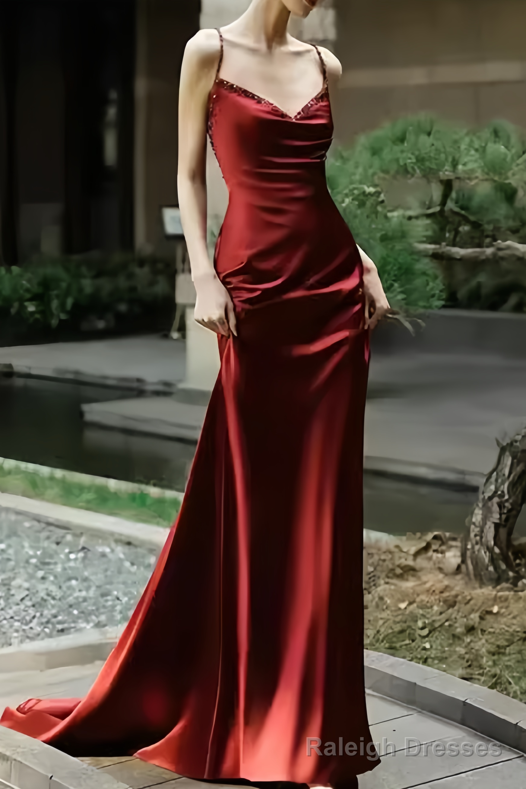 Sexy Mermaid Silk Satin Burgundy Prom Dress Long Prom Dresses Main image