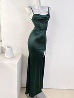 Mermaid Sleeveless Green Satin Long Prom Dresses