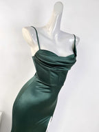 Mermaid Sleeveless Green Satin Long Prom Dresses
