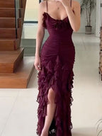 Mermaid Spaghetti Straps Ankle Length Chiffon Prom Dresses Prom Dress