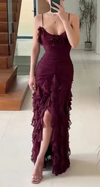 Mermaid Spaghetti Straps Ankle Length Chiffon Prom Dresses Prom Dress