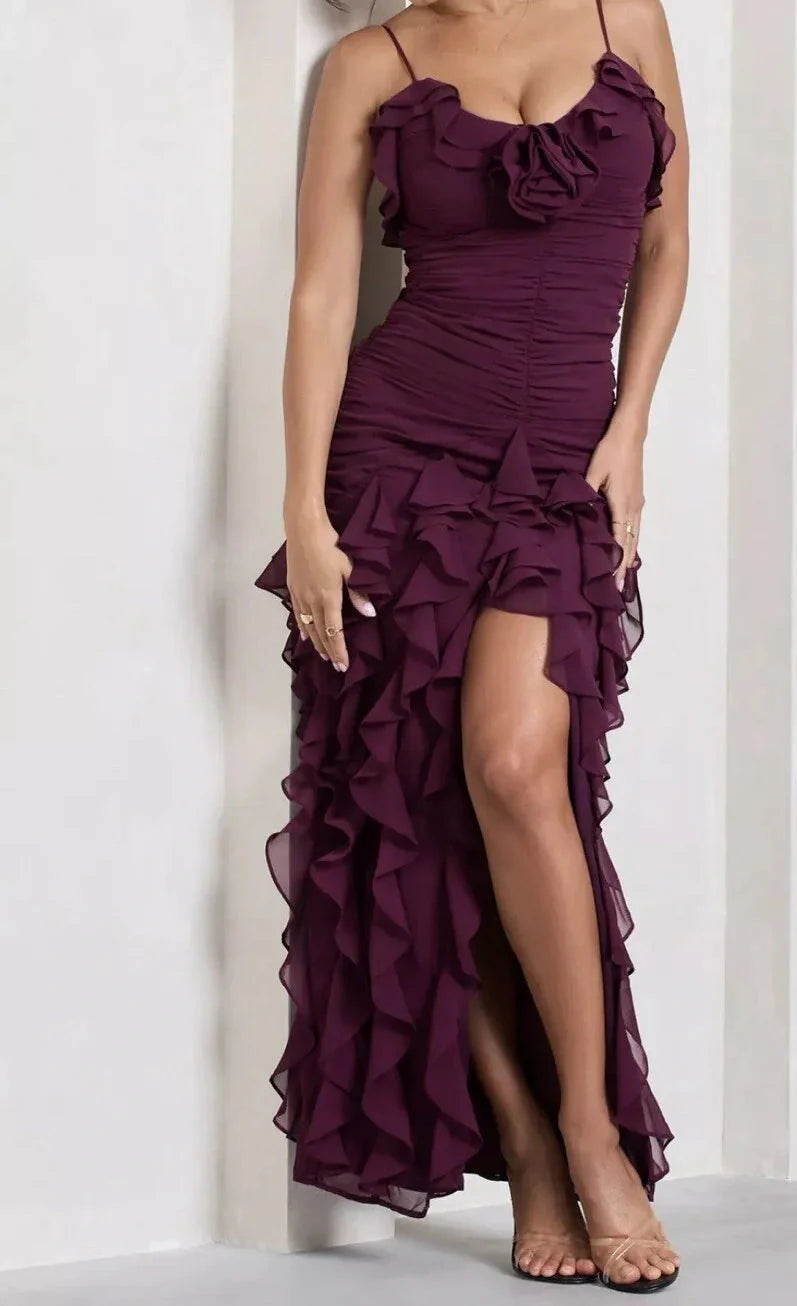 Mermaid Spaghetti Straps Ankle Length Chiffon Prom Dresses Prom Dress